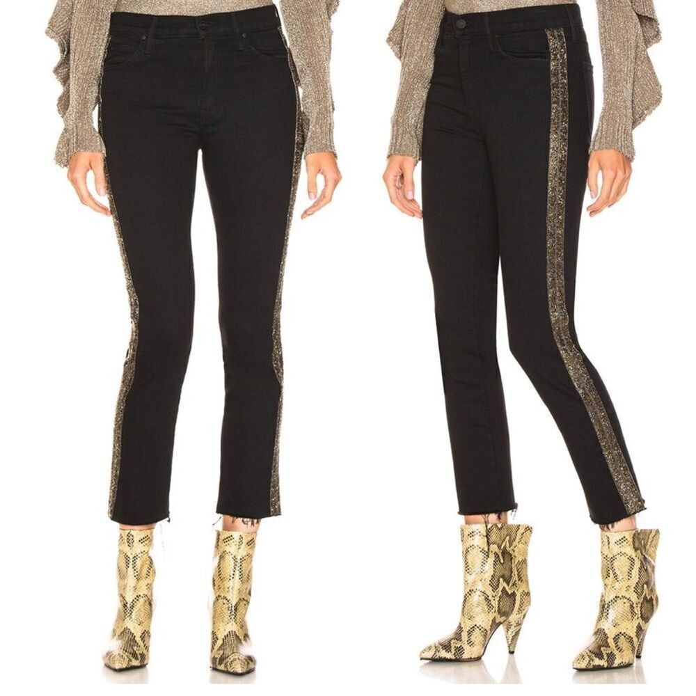 MOTHER High Waisted Looker Ankle Fray Jeans in Guilty Flash Wash Gold- Size 26